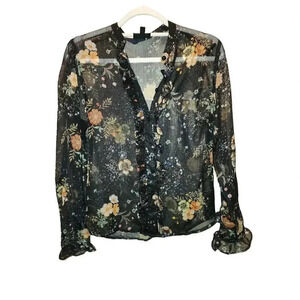 Top Shop Sheer Black Ruffle Top US Size 4